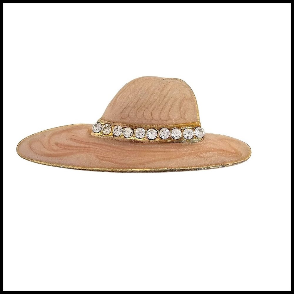Vintage Pink Pearlized Hat Brooch Pin‎ With Rhinestones